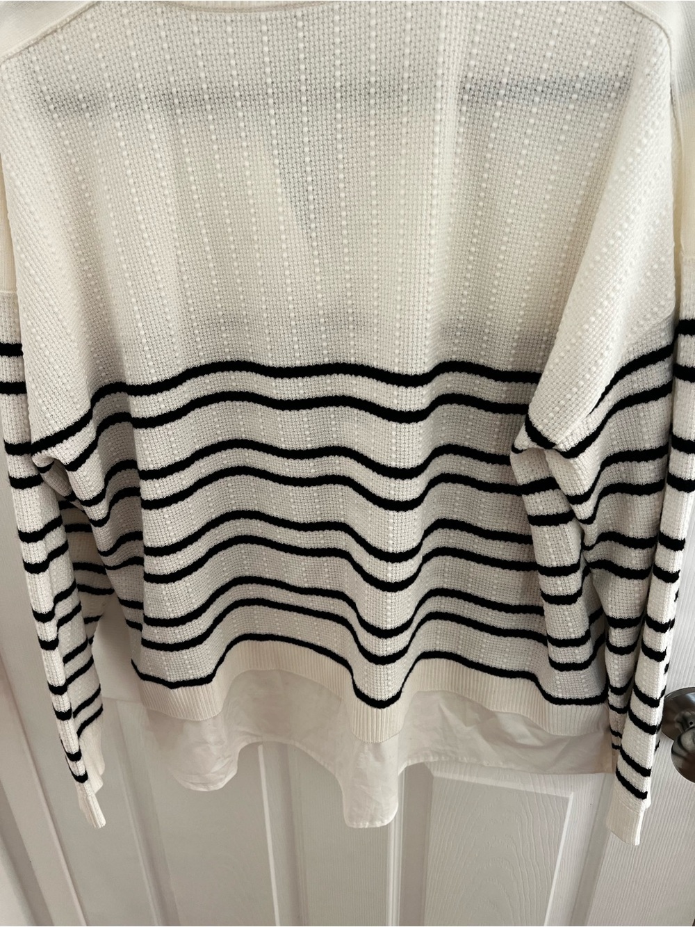 Adrianna Papell White V-Neck Layered Sweater with Black Stripes - Picture 12 of 14